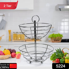 5224  2 Tier Steel Fruit Basket Bowl Fruit Bread Organizer Storage Holder Stand with Modern Design for Gift Home Party DeoDap