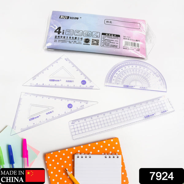 7924 4pcs Ruler Suit Stationery Set for School Student Office ,Draft Rulers for School Office Supplies and Supplies-High School