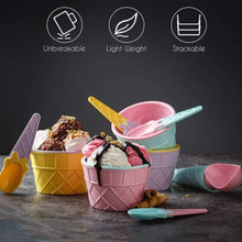 5321  ICE CREAM BOWL & Spoon Set PLASTIC SOLID COLOUR CREAM CUP COUPLE BOWL WITH SPOON. ICE CREAM SPOON & BOWL SET, 12 PC SET OF ICE CREAM BOWL & SPOON (MULTI COLOR) DeoDap