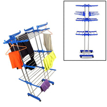 0696 Folding Double Supported 3 Layer Cloth Drying Stand Laundry Dryer Hanger with Breaking Wheels for Balcony Indoor and Outdoor Home, Steel