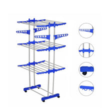 0696 Folding Double Supported 3 Layer Cloth Drying Stand Laundry Dryer Hanger with Breaking Wheels for Balcony Indoor and Outdoor Home, Steel