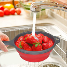 7195 Silicone Collapsible Colander Vegetable Fruit Washing Drain Strainer Basket Strainer Foldable Colander with Handle || Silicone Collapsible Colander || Fruit Basket Filter Drainer DeoDap