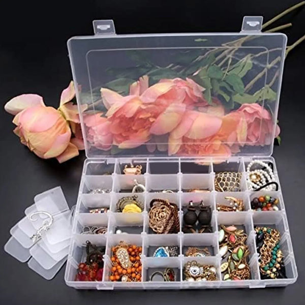 7673a 36 Grids Clear Plastic Organizer Jewelry Storage Box with Adjustable Dividers, Transparent Organizer Box (1pc)