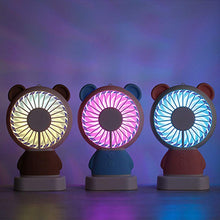 7632 MINI PORTABLE FAN USB RECHARGEABLE HANDHELD BEAR STYLE COLOR CHANGING LED LIGHT POCKET DESK LIGHT FAN DeoDap