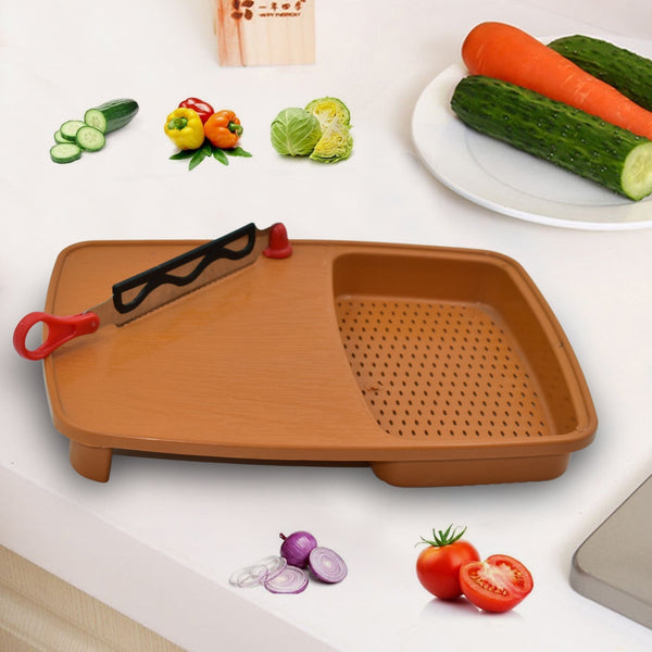 2103 Thick Plastic Kitchen Chopping Cutting Slicing Tray with Holder DeoDap