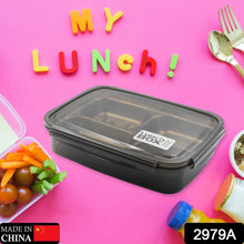 2979A Black Transparent 4 Compartment Lunch Box for Kids and adults, Stainless Steel Lunch Box with 4 Compartments For Office, Travel, School, Home