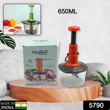 5790 Manual Press Fruit & Vegetable Chopper, with 3 Stainless Steel Blades, Anti-Slip Base, and Locking System, Cutting Chopper For Kitchen (650 ML)