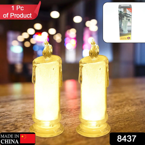 8437 White LED Flameless Candles Battery Operated Pillar Candles Flickering Realistic Decorative Lamp Votive Transparent Flameless Ornament Tea Party Decorations for Hotel, Scene,Home Decor, Restaurant, Diwali Decoration Candle Crystal Lamp (1 Pc)