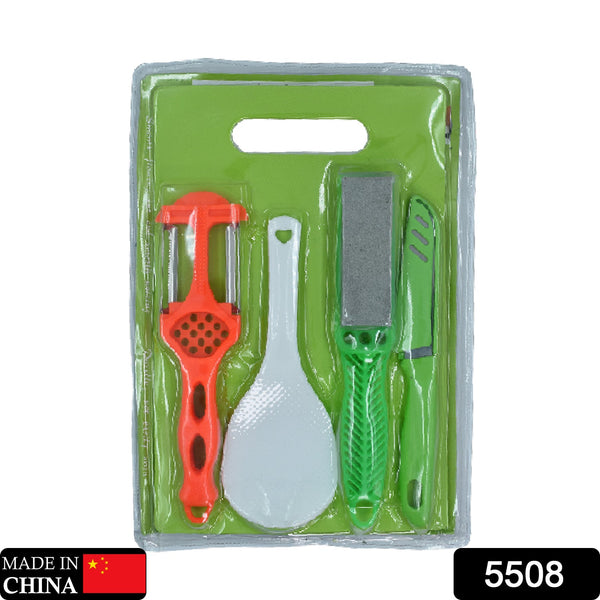 5508 Plastic Chopping Board with Knife Set and Scissor And Wine Stainless Steel And Plastic Kitchen item Multipurpose cutting vegetables