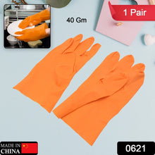 0621 Multipurpose Rubber Reusable Cleaning Gloves, Reusable Rubber Hand Gloves I Latex Safety Gloves I for Washing I Cleaning Kitchen I Gardening I Sanitation I Wet and Dry Use Orange Gloves (1 Pair 40 Gm)