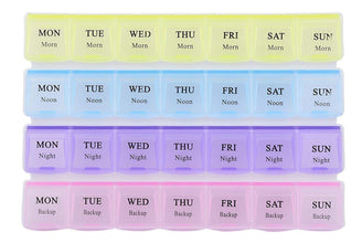 0383 Pill Case- 4 Row 28 Squares Weekly 7 Days Tablet Box Holder Medicine Storage Organizer Container DeoDap