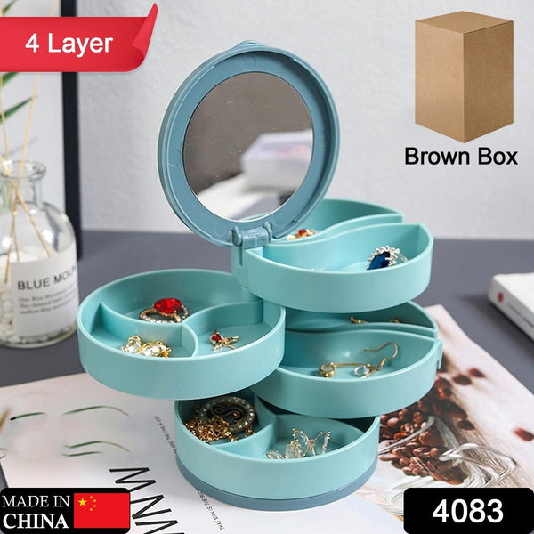 4083 4 Layers Jewellery Box, 360 Degree Rotating Jewelry Box, Jewelry and Earring Organizer Box with Mirror, Accessory Storage Box, Travel Decor Portable Jewelry Case Ornaments Storage Box Necklace Jewelry Organizer Jewelry Organizer Box