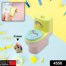 4556 Toilet Pencil Sharpener Plastic Pencil Sharpener Novelty Pencil Sharpener, Cute Cartoon, Stationery Gift, Small Toilet Shaped Sharpener with Eraser Wheel for School Kids (2 Pc Set)